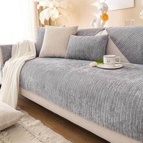 Gluhbirnen Sofadecke, Sofadecken Für Sitzfläche, Sofaschoner rutschfest, Sofa Überzug, Chenille Sofabezug l Form, Sofa Überwurfdecke, Couch Bezug, Couch Decke, Grau, 70 * 180CM