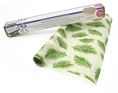 beeskin Bienenwachstuch Rolle zum Frischhalten & Aufbewahren von Lebensmitteln – Flexibel zuschneidbares Wachspapier – 30x95 cm (Palm)