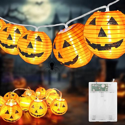 Kimuwote Halloween Lichterkette Batterie, 6M 20 LED Orange Kürbis Lampion Lichterkette Batteriebetrieben, 2 Modi Wasserdicht Lichterkette für Außen Innen Deko, Party, Halloween Dekorations
