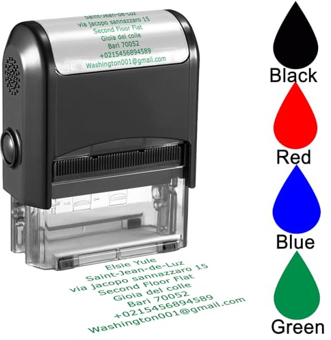 Hodmec Personalisierbarer Stempel, selbstfärbend, benutzerdefinierte Geschäftsadresse, Gummistempel mit Namen, Datum, Unterschrift (75 x 38 mm, 8 Zeilen)