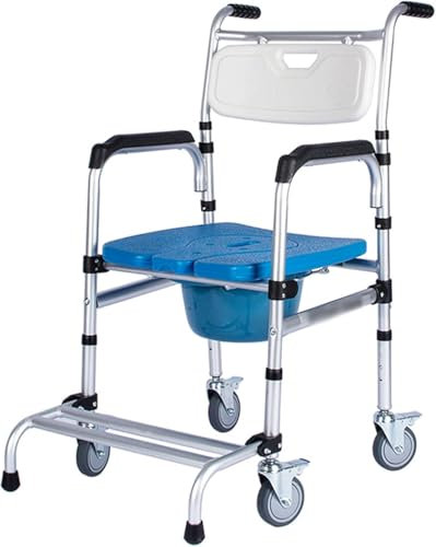 Toilettenstuhl Mit Rädern Multifunktion Toilettenstuhl Höhenverstellbar Für Senioren WC-Stuhl Antirutschendenmit Toilette Am Bett Mit Armlehnen Und Rückenlehne,U Type