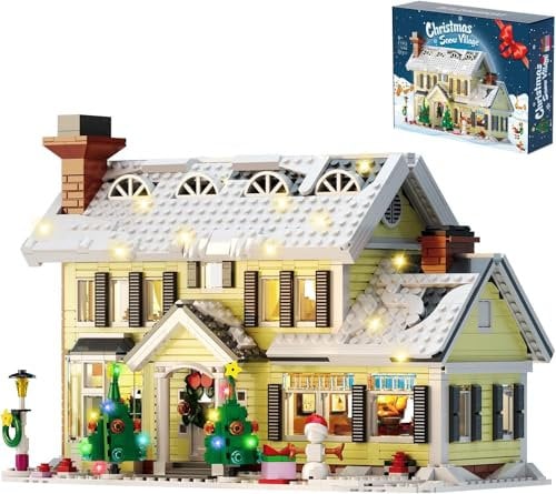 ZIQILIGHTING Christmas Holiday House Building Kit, Christmas Snow Village Playset with LED Light Toy, Display for Collectors Teens and Adults（1156 PCS）