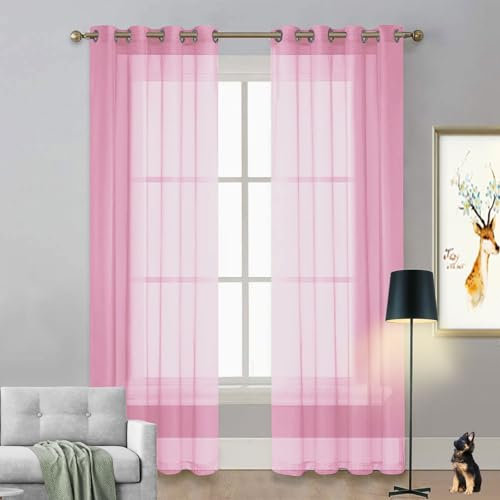 LIUNADM Gardine Halbtransparent mit Ösen 50 x 260 cm Wärmeisolierend, Ösenvorhang Freihanddeko für Geburtstagsparty Hausbett Vorhang für Küche Wohnzimmer Landhaus, Rosa