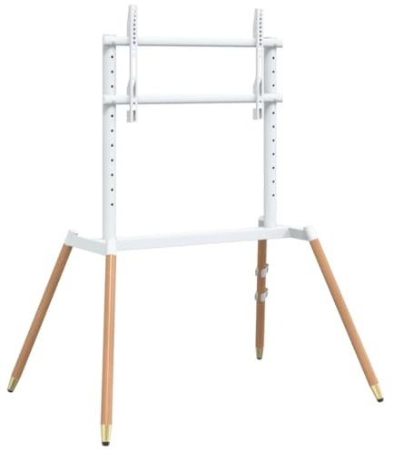 vidaXL Easel TV Stand for 37-86 Inch Screens - Wood and Steel Floor Mount - VESA 200x200 to 400x600 - White/Natural