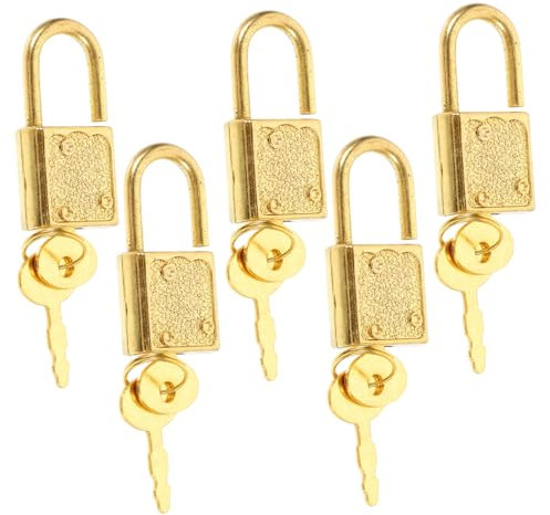 GLSTOY 5 Sets Funny Padlocks Toys Treasure Chest Lock Notebook Key Lock Antique Padlock Pirate Chest Locks Mini Locks Drawer Decorative Padlock Small Luggage Locks Plastic Golden