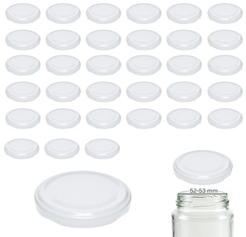 mikken Lot de 35 couvercles TO 63/6,6 cm stérilisables pour pots à confiture Twist-Off Couvercle à visser pour bocaux de conserve Blanc