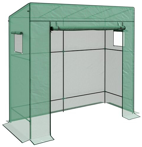 Outsunny Invernadero Pequeño Invernadero de Exterior con Ventanas de Malla y Puerta con Cremallera Invernadero para Cultivar Tomates Plantas Flores 196x77x197 cm Verde