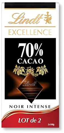 Lindt - Lot de 2 Tablettes EXCELLENCE Noir 70% Cacao - Chocolat Noir, 2x100g