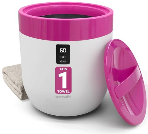 SereneLife Counter Towel Warmer Bucket - with Customized Fragrance for Spa and Bathroom, Luxury Heater, Auto Shut Off, Fits 1 Large Blanket, Bathrobe, PJs (Pink)