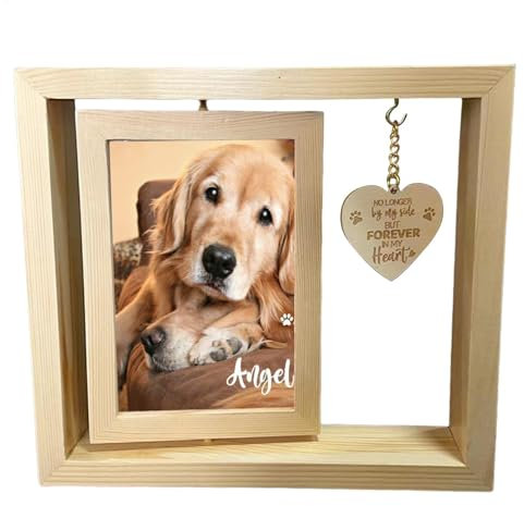 Gedenk-Bilderrahmen für Haustiere, Gedenkfotorahmen, 360° drehbarer Holzherz, Hund, Gedenk-Bilderrahmen für Zuhause, Büro