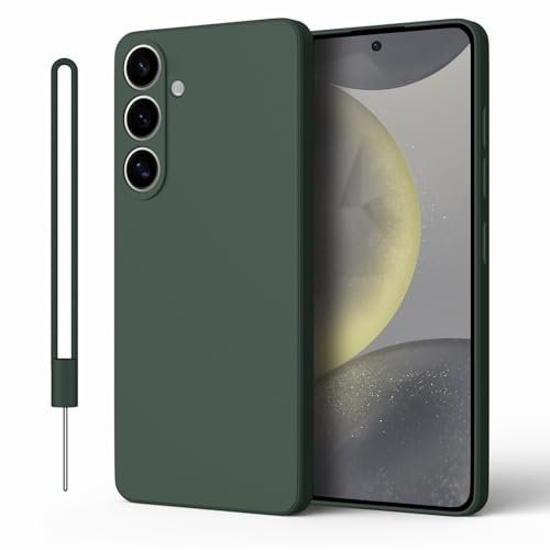 ORDA für Samsung Galaxy S24 FE Hülle Silikon Case, Kameraschutz und Bildschirmschutz Schutzhülle，Matte Ultra Dünn Soft mit Lanyard Handyhülle für Samsung S24 FE Dunkel Grün