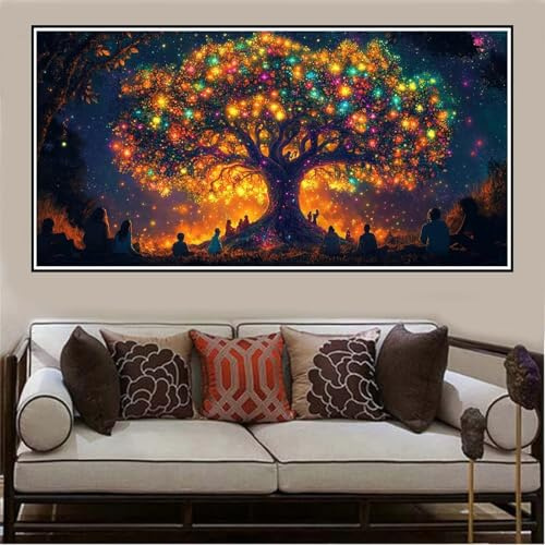 Peinture par Numéro Adulte Arbre de la vie DIY Peinture Numero Enfant, DIY Loisirs Créatifs Adultes Peinture Numero Paysage Paint by Numbers Decoration Murale, Cadeau Femme,(160x80cm Sans Cadre)-1267