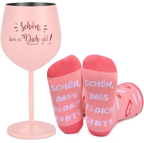 Livole Geschenke for Frauen, Sie, Kollegin, Freundin, Schwester - Schön dass es Dich gibt - Sinnvolle Geschenk Beste Freundin Geburtstag, Weihnachten, 550ml Cocktailgläser aus Edelstahl, Socken Lustig