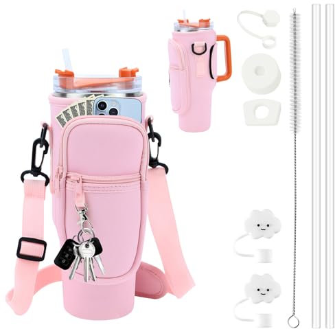 LUOJINYI Porte-bouteille d'eau Stanley Tumbler - 100 ml - Porte-bouteille d'eau avec compartiment pour téléphone portable et bandoulière réglable - Convient pour la randonnée, la course à pied, le