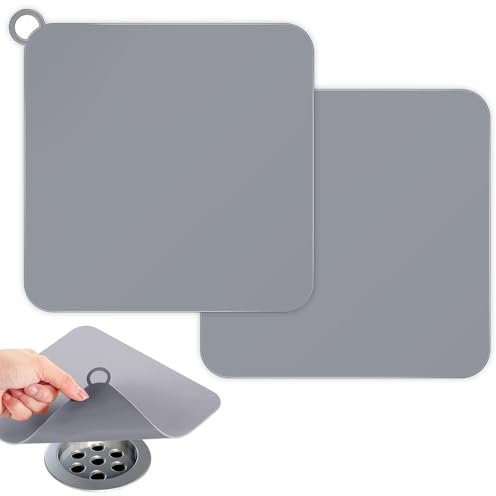 Hshenjhu 2 Piezas Tapon Bañera Universal, Tapa Ducha Desague Antiolores, Cuadrada de Suave Silicona Tapón Fregadero, Tapa Desague Ducha para Cocina, Ducha, Bañera, Fregadero, Gris