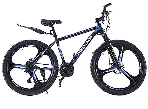BSTSEL 24 26 27.5 Inch Mountain Bike 3 Spoke Wheels Bicycle Mountain Bicycle 21 Speeds with Dual Disc-Brake Suitable for Men Women Over The Age Of 12 (26 inch Black & Blue)