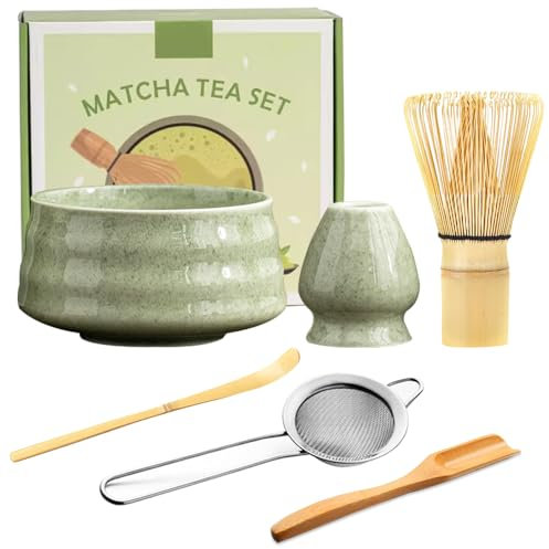 XPJBKC Matcha Tea Set - 6-Piece Kit with Whisk, Bowl, Spoon, Sifter, and Holder