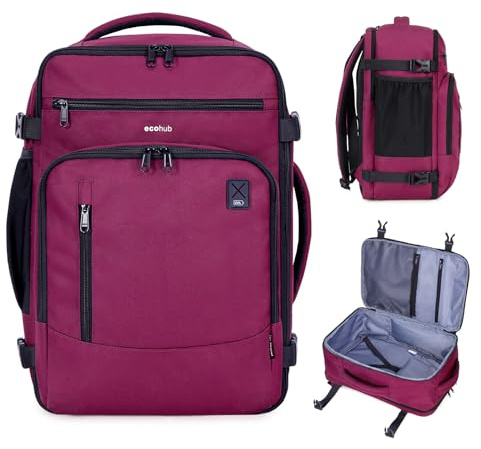 ECOHUB Rucksack 40x20x25 für Ryanair Flugzeug Reiserucksack Handgepäck Gepäck Laptop Daypacks PET-Recycelte Backpack Wasserdichter Unter Sitzplatz 20L Damen Klein,Patentiert(Rot)