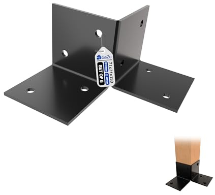 GeZu Impex Pergola Floor Bracket 71 x 71 mm Set of 8 | Powder Coated Black Wooden Pergola Kit Floor Plates Ground Fixing Floor Support Post Connector Bracket