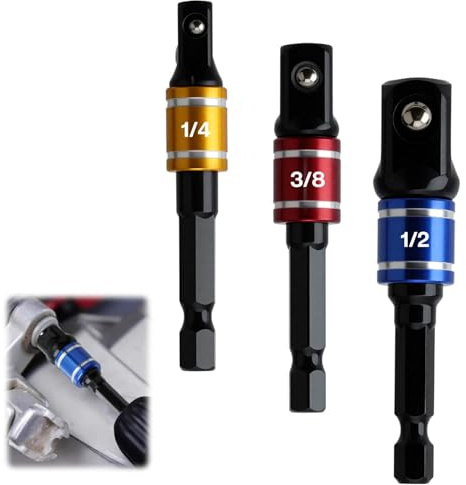 3PCS Impact Impact Grade Socket Adapter/Extension Set | Convert drill bits to 1/4”, 3/8”, 1/2” drive, turns power drill into high speed nut driver torque impact wrench