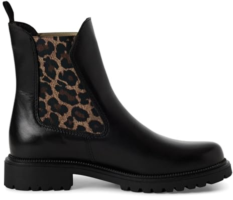 Infinity Leather Stivaletti Chelsea Alti Classici in Pelle Leopardata Nera da Donna