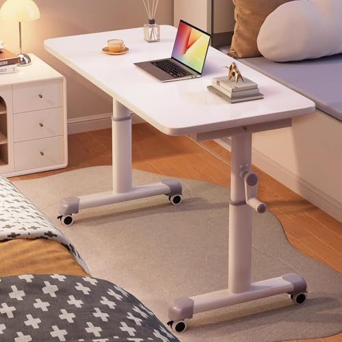 Verstellbarer Stehpult, mobiler Computertisch mit Rollen, tragbarer Arbeitsplatz für Heimbüro, Eck-Design, 80 cm, höhenverstellbarer Schreibtisch für Schlafzimmer und Arbeitszimmer