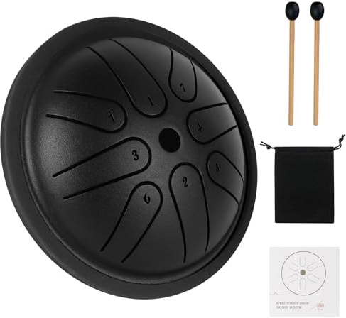 Aedcbaide Zungentrommel Tragbare Mini Trommel 4 Zoll 8 Töne Steel Tongue Drum, C-Dur Klangschale Handpan Instrument mit Schlägeln für Meditation Yoga Klangheilung (Schwarz-4zoll)