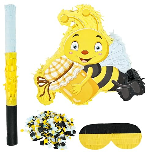 Confetti Paper Bumble Birthday Pinata Bees Themed Piñata Bee Pinata with Blindfold Stick for Boys Girls