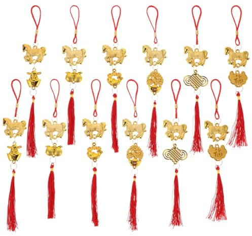 IMIKEYA 12 Stück chinesisches Neujahr 2026 Pferd Anhänger Feng Shui Glücksbringer hängende Ornamente für Haus und Frühling Fest Dekoration
