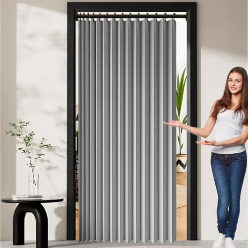 Falttürvorhang mit Magnetverschluss 240 x 185 cm Gefalteter Faltbarer Unsichtbarer Wärmeisolierter, Zum Schieben Akkordeon Türvorhang für Schlafzimmer Und Wohnzimmer, Grau