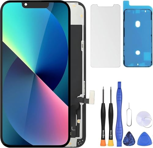 ZOETEC Soft OLED Display für iPhone 13 (Nicht LCD) 6,1'' Full HD Display COF Touchscreen Digitizer Rahmen-Baugruppe mit Reparatur-Werkzeug-Sets, wasserdichter Klebstoff, gehärtetes Glas