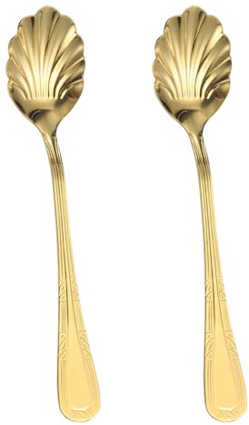 sourcing map 2pcs Stainless Steel Shell Spoon, Sugar Spoon for Tea Coffee Dessert Yogurt Gold