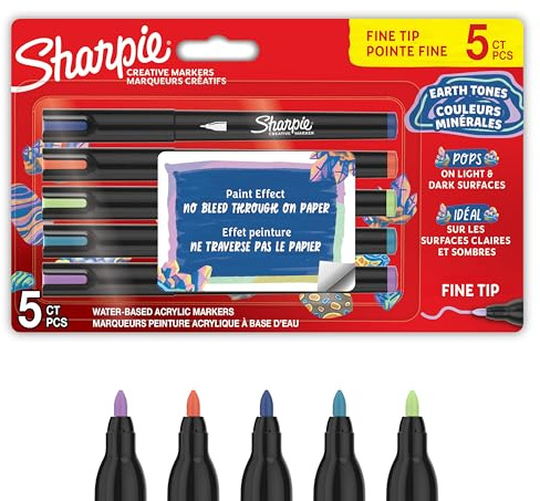 Sharpie Creative Marker Acrylic Paint Pens | Earth Tones | Fine Tip Water-Based Paint Markers | No-Bleed Ink Writes on Most Surfaces | Crafting & Art Supplies | Assorted Colours | 5 Count