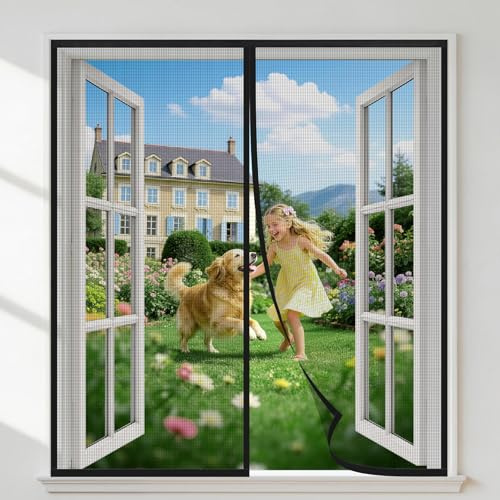 HALIDOOR Zanzariera Magnetica Finestra 50x70cm Nero, Zanzariere Magnetiche per Porte Finestre, Anti Insetti, Chiusura Automatica, Installazione Veloce Senza Attrezzi con Nastro Adesivo