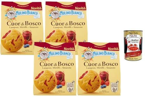 Italian Gourmet Bundle 4 x gefüllte Gebäckstücke Waldbeeren 300 g + Italian Gourmet Polpa, weiches Mürbegebäck mit Himbeeren Heidelbeeren und Sauerkirschen, palmölfrei, Frühstücksgebäck Snackgebäck
