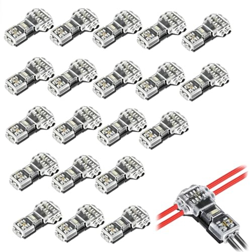 20 Stück Stromdieb Kfz, Splice, T Hahn Kabelverbinder Wasserdicht Staubdicht, Für Niederspannung 12V/24V, 20–22 AWG Draht, Quetschverbinder Ohne Abisolieren, Ideal für Auto, Motorrad, LED