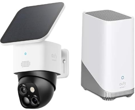 eufy SoloCamS340 3K Caméra Surveillance WiFi extérieur sans Fil | Caméras solaire, Wi-Fi 2,4 GHz, 360° PTZ, sans frais, suivi auto, détection IA, vision nocturne, paquet de 1 + HomeBase 3