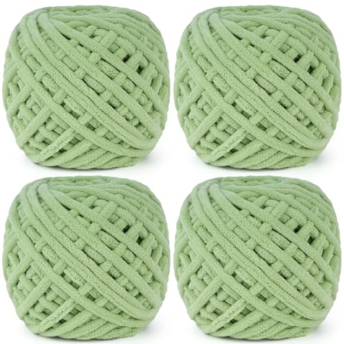Aeelike Chunky Yarn 400g, Green Chunky Wool for Hand Knitting and Crochet | Green Thick Wool for Knitting 100g Balls, Soft Baby Knitting Wool for Blanket, Fluffy Thick Yarn for Crochet Blanket