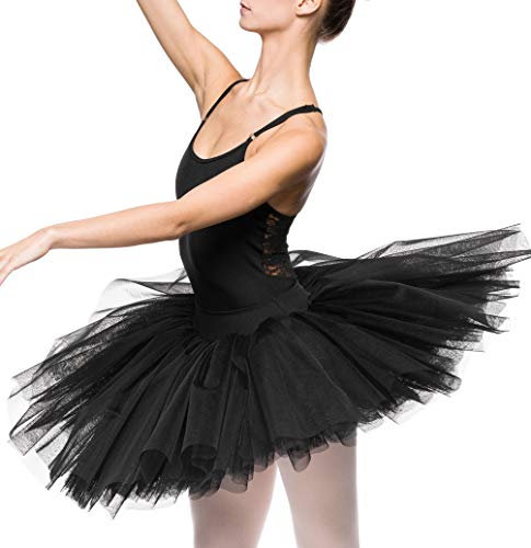 Arabesque Damen klassisches Tutu (Ballettkostüm) Ballett Tutu Rock 6 -lagiger Tüll Odetta (Schwarz, M/L)