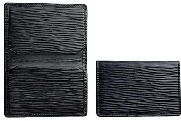 DELMON VARONE - Personalisierbares Visitenkartenetui aus Premium Manhattan Leder schwarz, Echtleder Visitenkarten Etuis mit 2 flachen Steckfächern, Slim Kartenetui für Damen und Herren