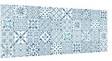 Bilderwelten Spritzschutz Glas - Musterfliesen Blau Weiß - Panorama, HxB: 40cm x 100cm