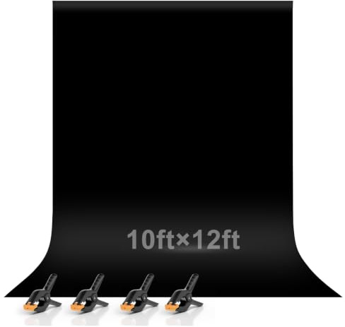 EMART 3x3,6m Schwarz Foto Hintergrund für Fotografie | 4 Federzwingen,Große Photo Background Schwarz, Polyester Stoff, Fotografie, Zoom, Interviews, Live-Stream