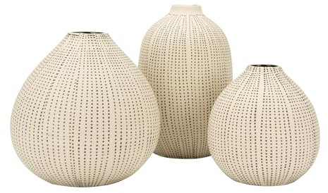 Creative Co-op Round Stoneware with Polka Dot, White and Black, Set of 3 Runde Steingut-Vasen mit gepunktetem Finish, Schwarz, 3 Stück, Steinzeug, Weiss/opulenter Garten