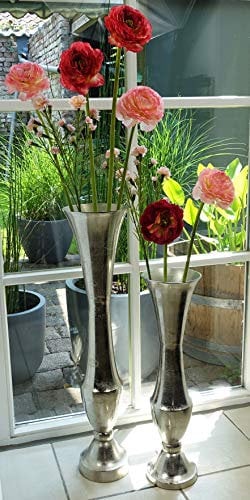 Vase Blumenvase Gefäß Pokalvase Dekovase Aluminium Silber - Bodenvase für Kunstblumen oder Pampasgras - 60 cm / 77 cm (18x18x77 cm (MN-VA-1017))
