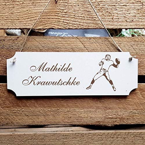 Sign « American Football » Door Sign with Personalised Engraving and Motif – Size Approx. 20 x 6.7 x 0.5 cm – Shabby Decoration Name – Sport Football USA America