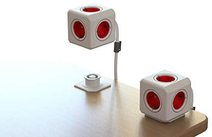 Power-Würfel Extended 3m, Steckdosenwürfel mit 5 Steckdosen, Schreibtisch-Montage und 3m Kabel, rot-weiß