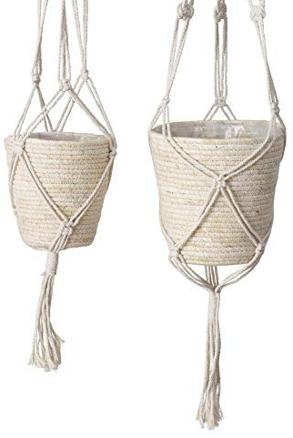 CasaJame Natur Pflanzkorb für Hängetopf 2er Set Sortiert aus Maisblatt H15-20cm D15-18cm Hanging Basket Blumenampel