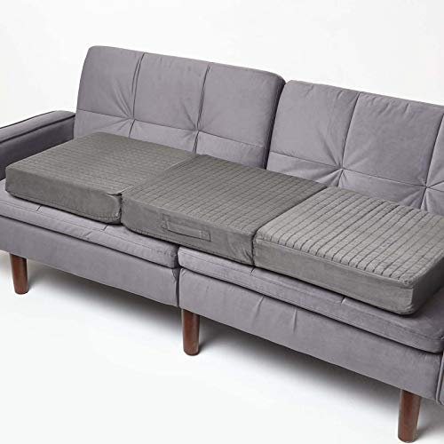 Homescapes 3-Sitzer Sofa-Sitzerhöhung 150x50 cm grau, 10 cm Dickes Sitzkissen Velours, Couch-Auflage orthopädischer Schaumstoff