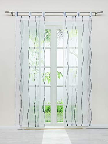 Delien Voile Schiebegardinen Streifen Vorhang Flächenvorhänge Transparenter Gardine mit Schlaufen Wohnzimmer Fensterschals inkl. Beschwerungsstange (2er-Pack, je H/B: 225/57 cm),Grau