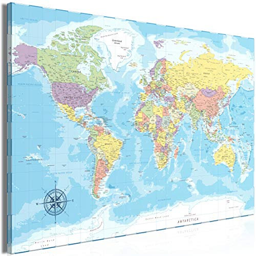 decomonkey Bilder Weltkarte 120x80 cm 1 Teilig Leinwandbilder Bild auf Leinwand Vlies Wandbild Kunstdruck Wanddeko Wand Wohnzimmer Wanddekoration Deko Kontinent Welt Politische Karte